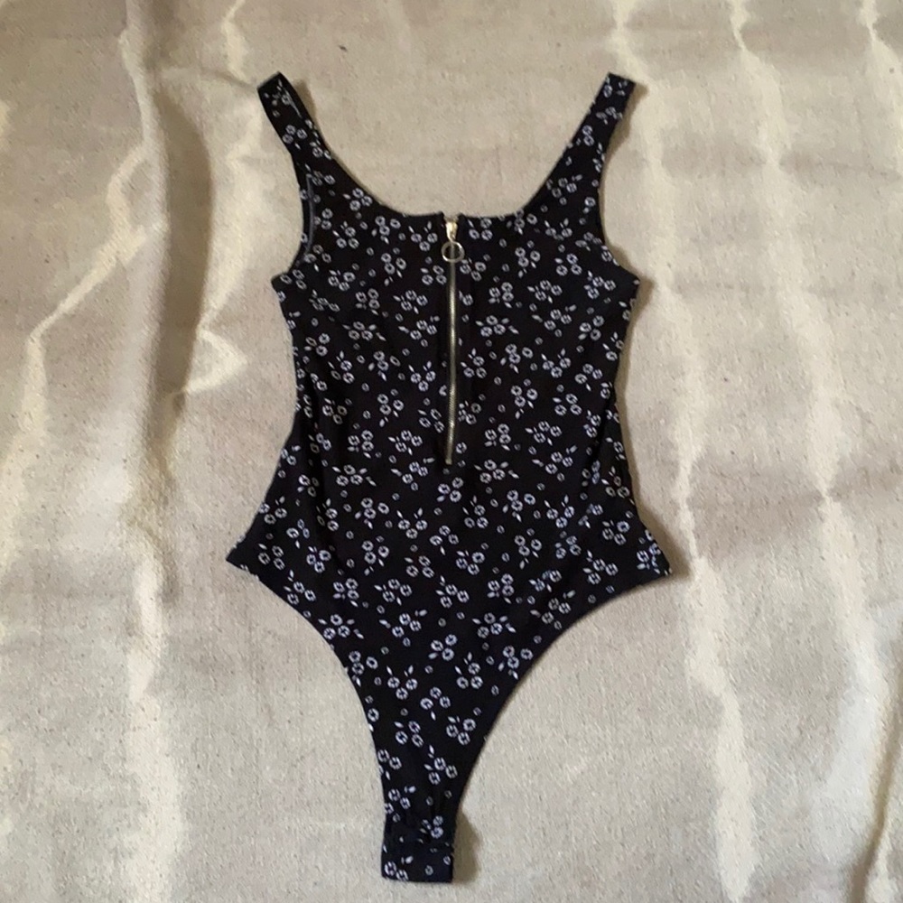 Black & White Flower Thong Bodysuit